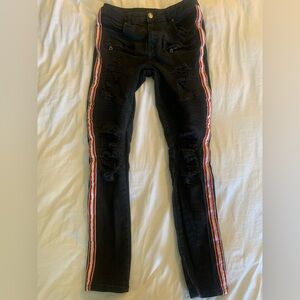 Rue21 Black Skinny Jeans with Red and White Stripes